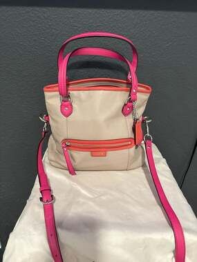 Coach Park Metro Small Colorblock Leather Tote Bag - Beige, Pink & Orange